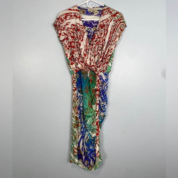 Etro Paisley Printed Ruched Dress Multicolor Viscose IT 42 US 6 Small S Spring - Picture 2 of 13
